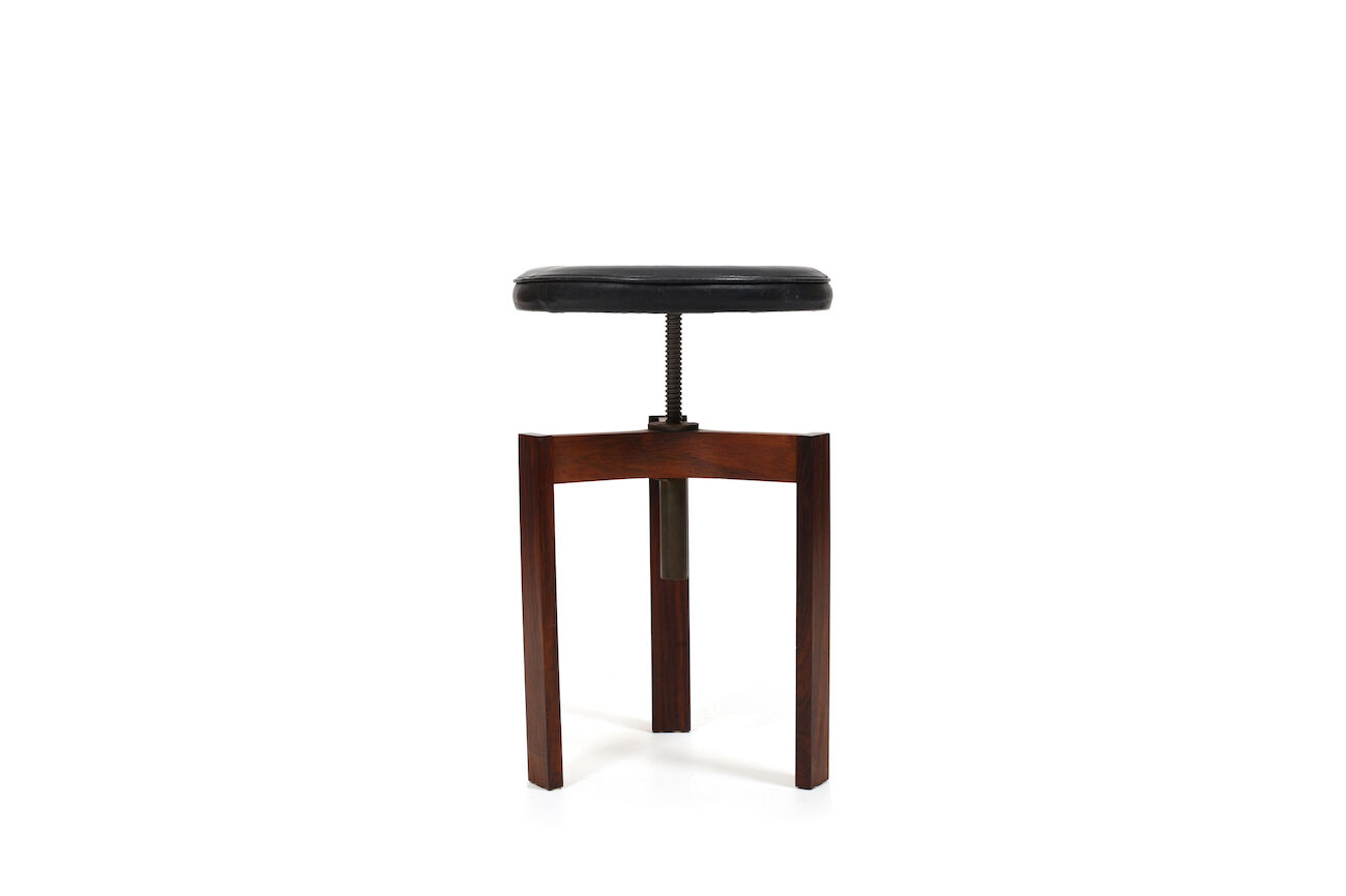 Tabouret danois réglable en hauteur avec cuir noir 1960