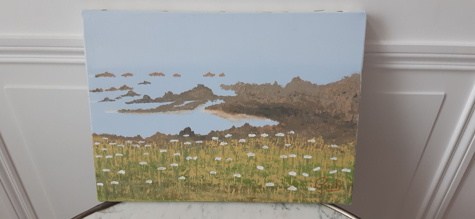 Old painting Oil on canvas landscape Island of Ouessant vintage