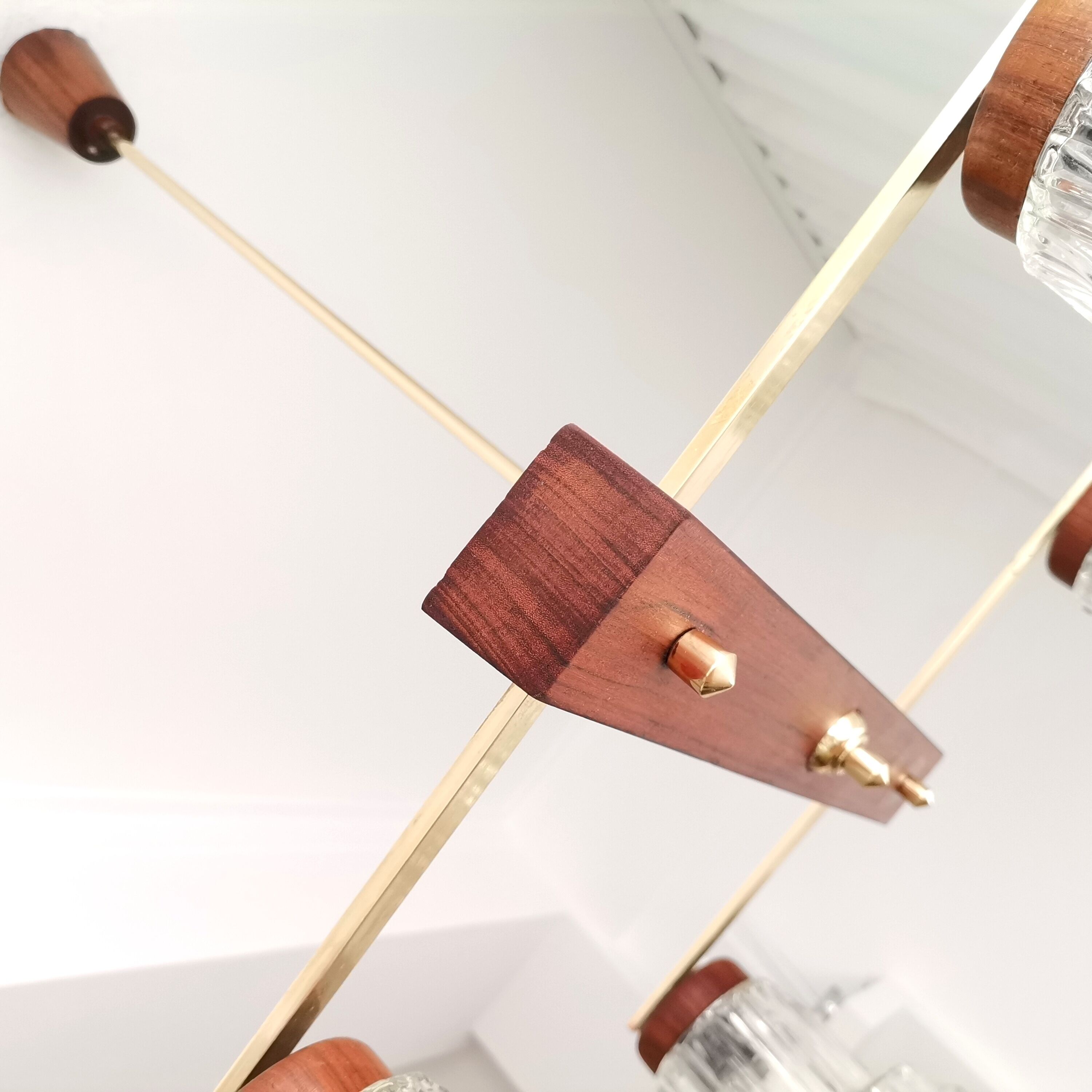 Vintage 60s rustic 4-light  wooden chandelier