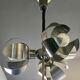 Space-age pendant lamp with 3 stainless steel lights and brushed aluminum adjustable in height - design 1970