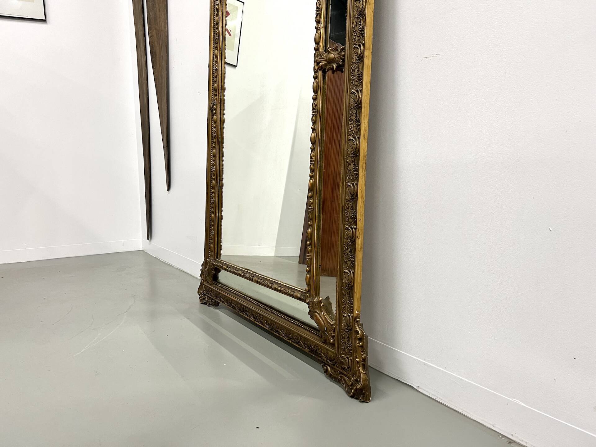 Large antique pediment mirror with parecloses