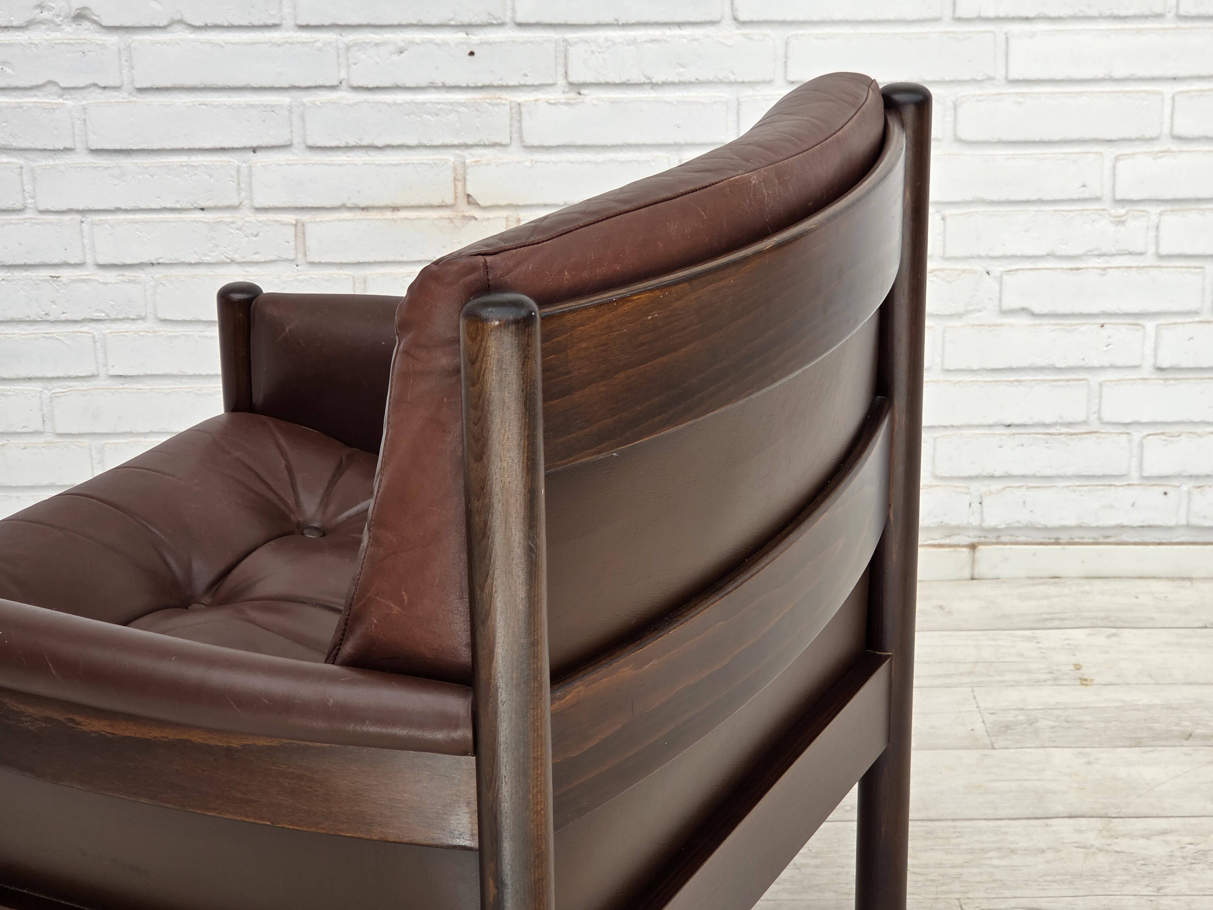 1970s, Scandinavian armchair, furniture leather, beech wood.