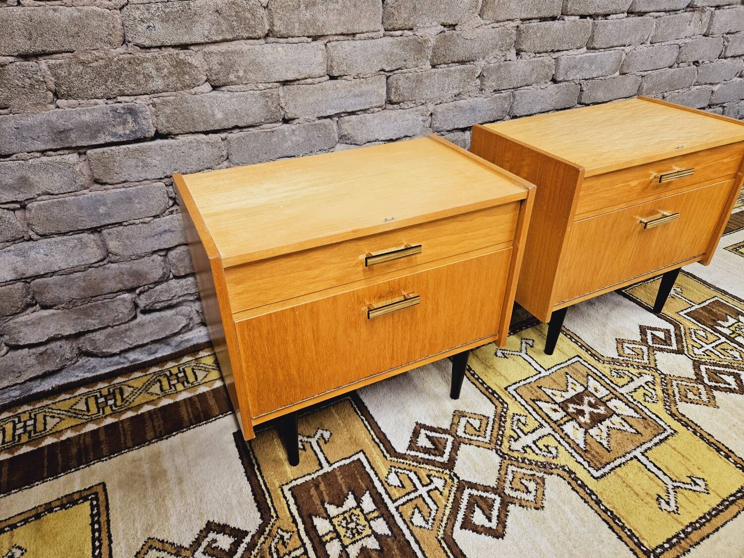 Pair of vintage 1970 blond wood bedside tables