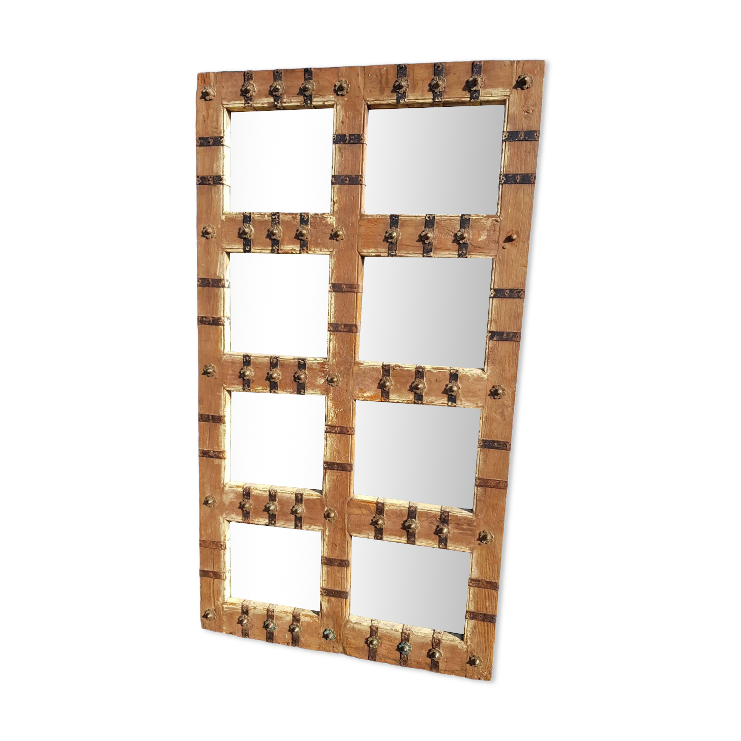 Old Burmese teak mirror with copper fittings