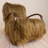 Halabala 269 lounge chair in long hair sheepskin