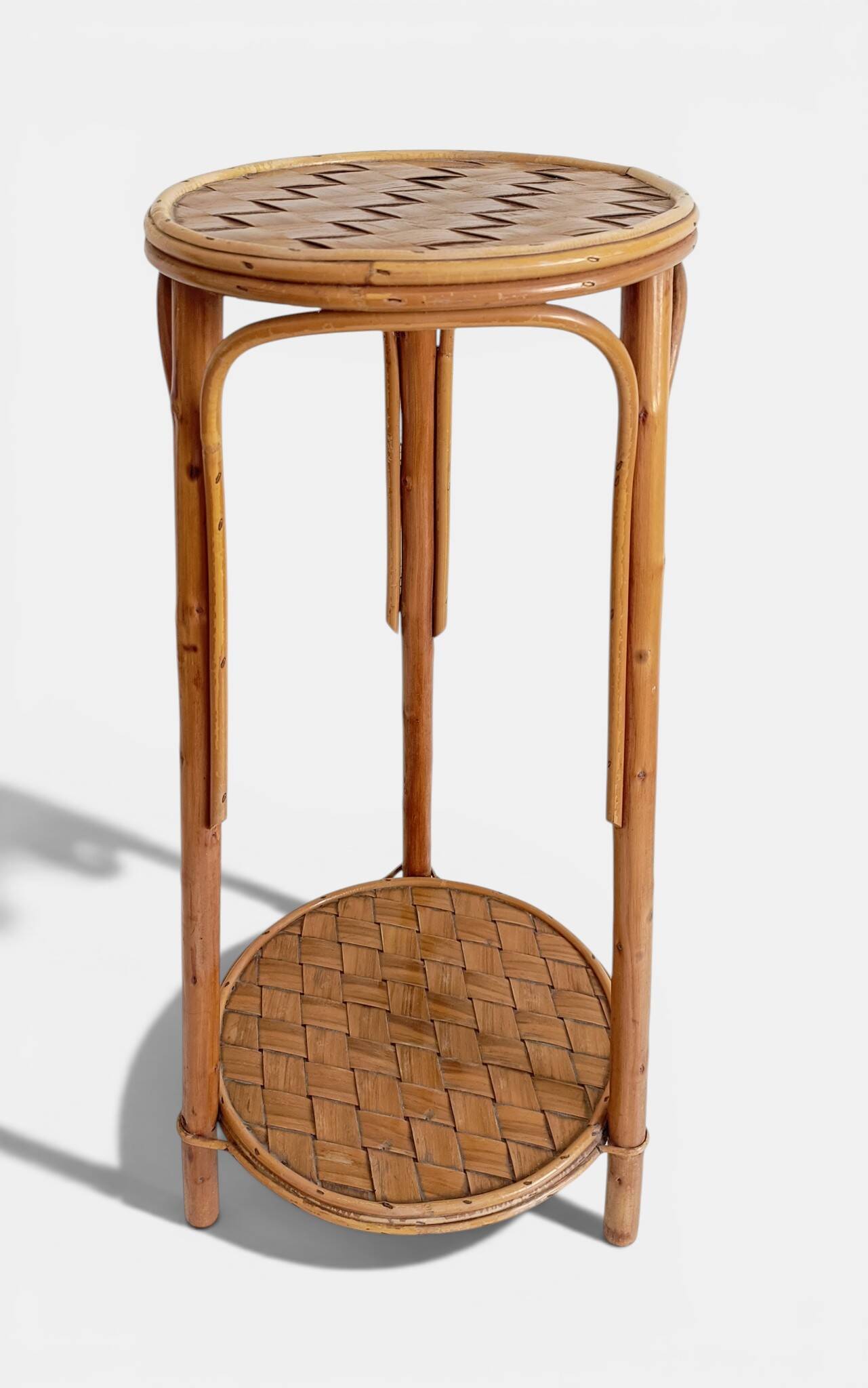 Table d'appoint, support à plante en bois, bambou et roseau, années 1960