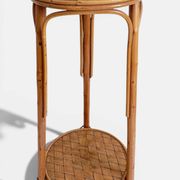 French Mid-Century Wood, Bamboo and Reed Plant Stand, 1960s