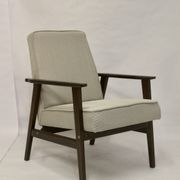 Pair of Henryk Lis armchairs 300-190s 1970s reupholstered gray textured fabric.