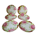 Series of 6 plates in slip decorated with roses