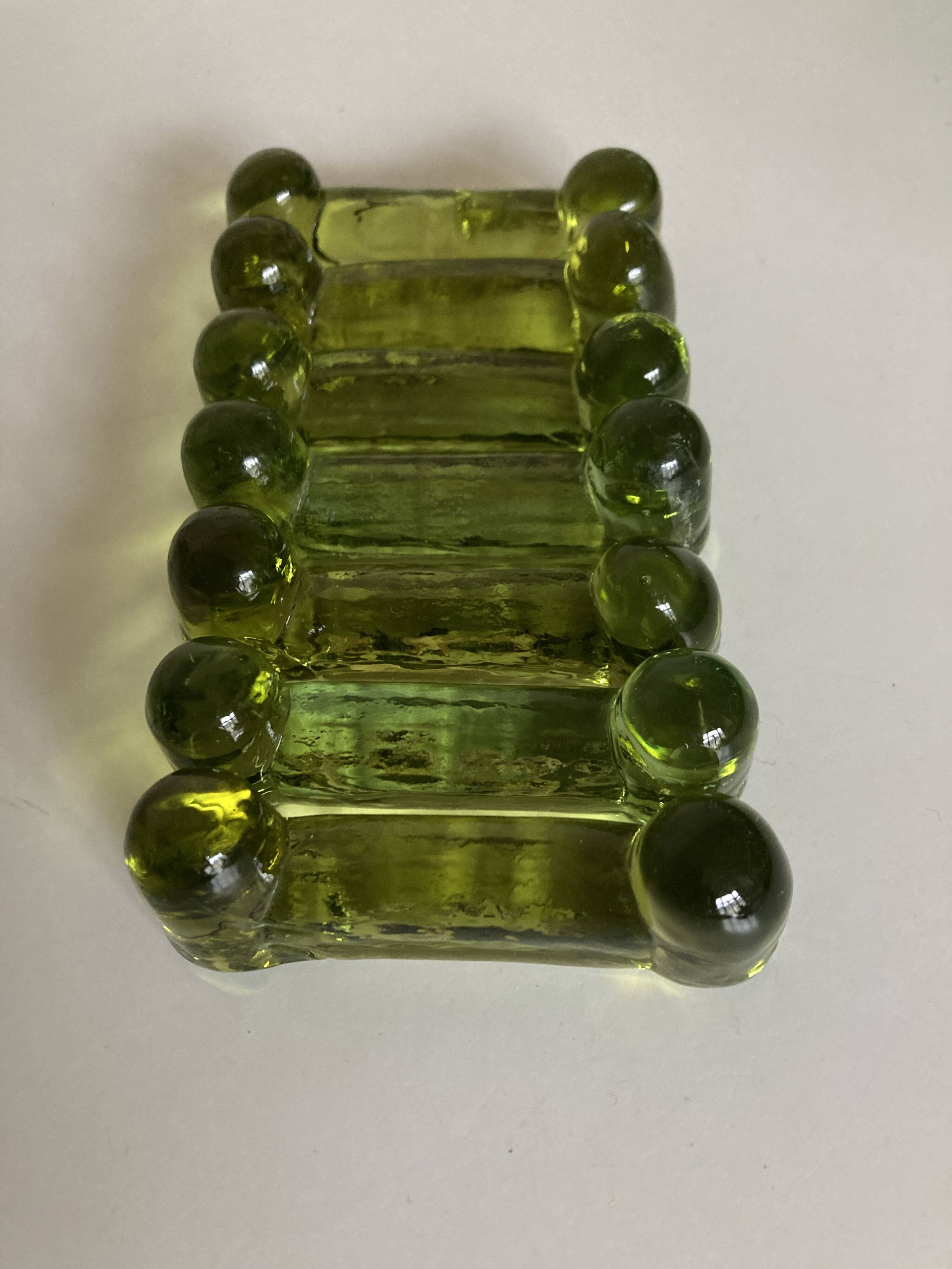 Set of 7 peridot green Biot glass knife holders 1970