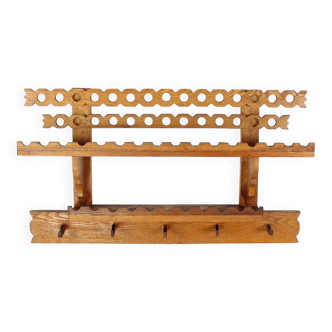Mid Century Folk Art Wooden Wall Shelf, Czechoslovakia, 1950s