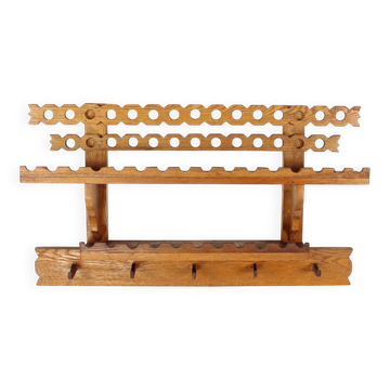 Étagère murale en bois d'art populaire du milieu du siècle, Tchécoslovaquie, années 1950.