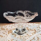 Glass and frosted glass compotier with pink reflections