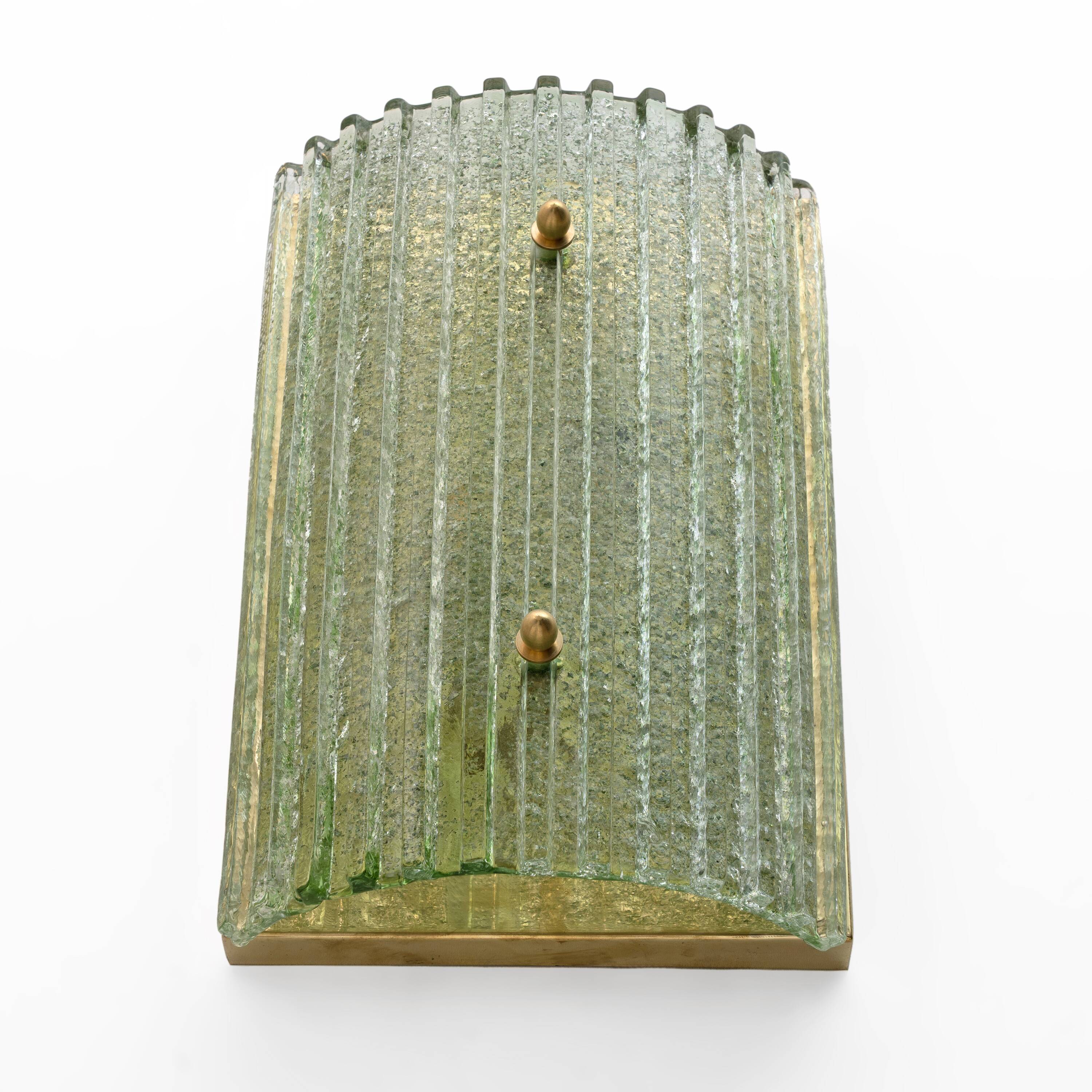 Pair of Modern Brass and Murano Glass Grit Sconces