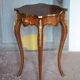 Wooden bedside table with marquetry and bronze, side table with curved legs