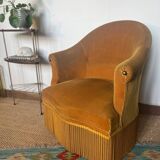 Vintage mustard yellow velvet toad armchair
