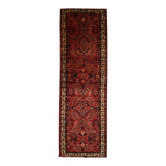 Red Burgundy Floral Vintage Wool Runner Rug, 1950s Oriental Carpet 110x350