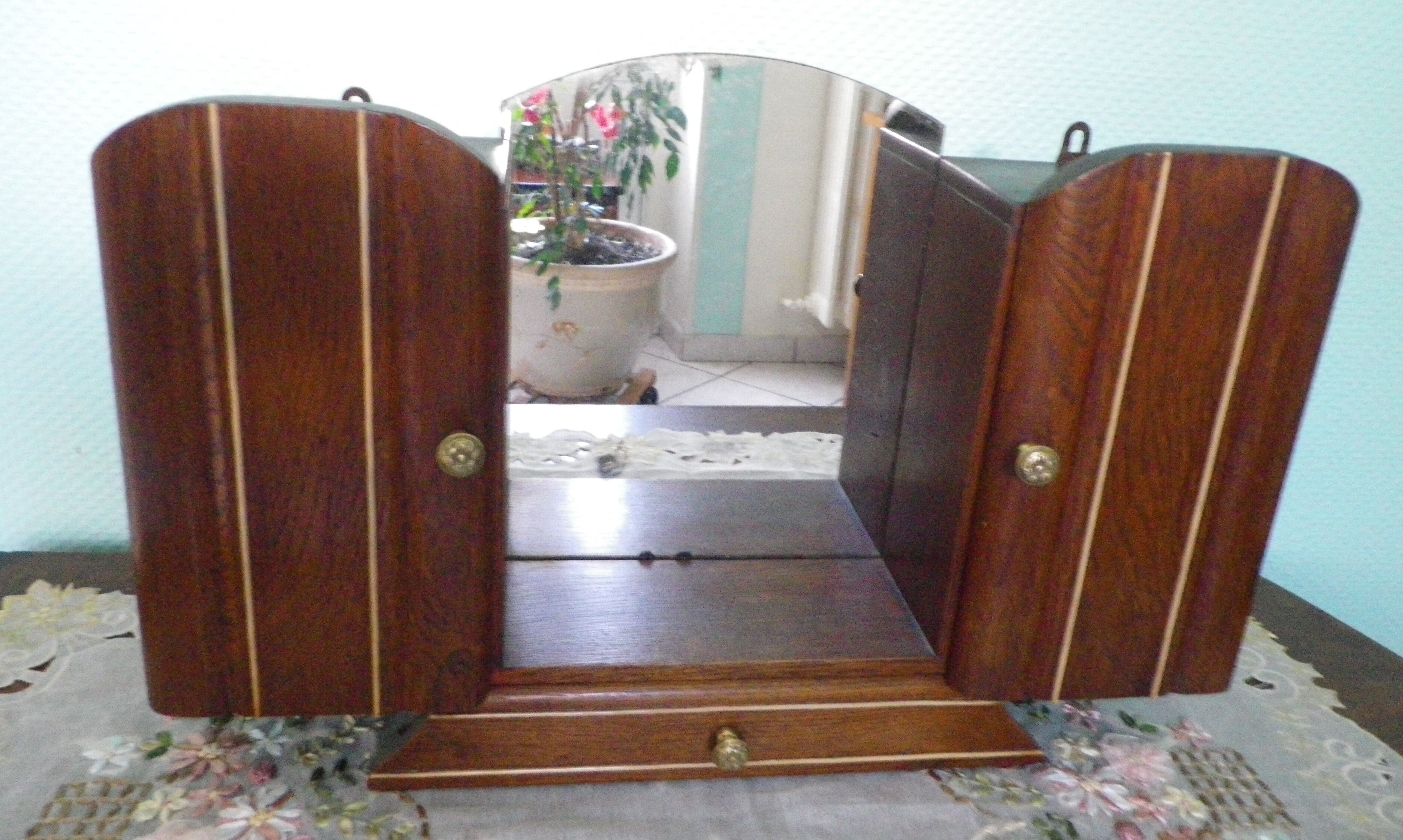 Art Deco extra furniture 1920/1940 to install or fix, wooden, central mirror, 2 doors, 1 drawer