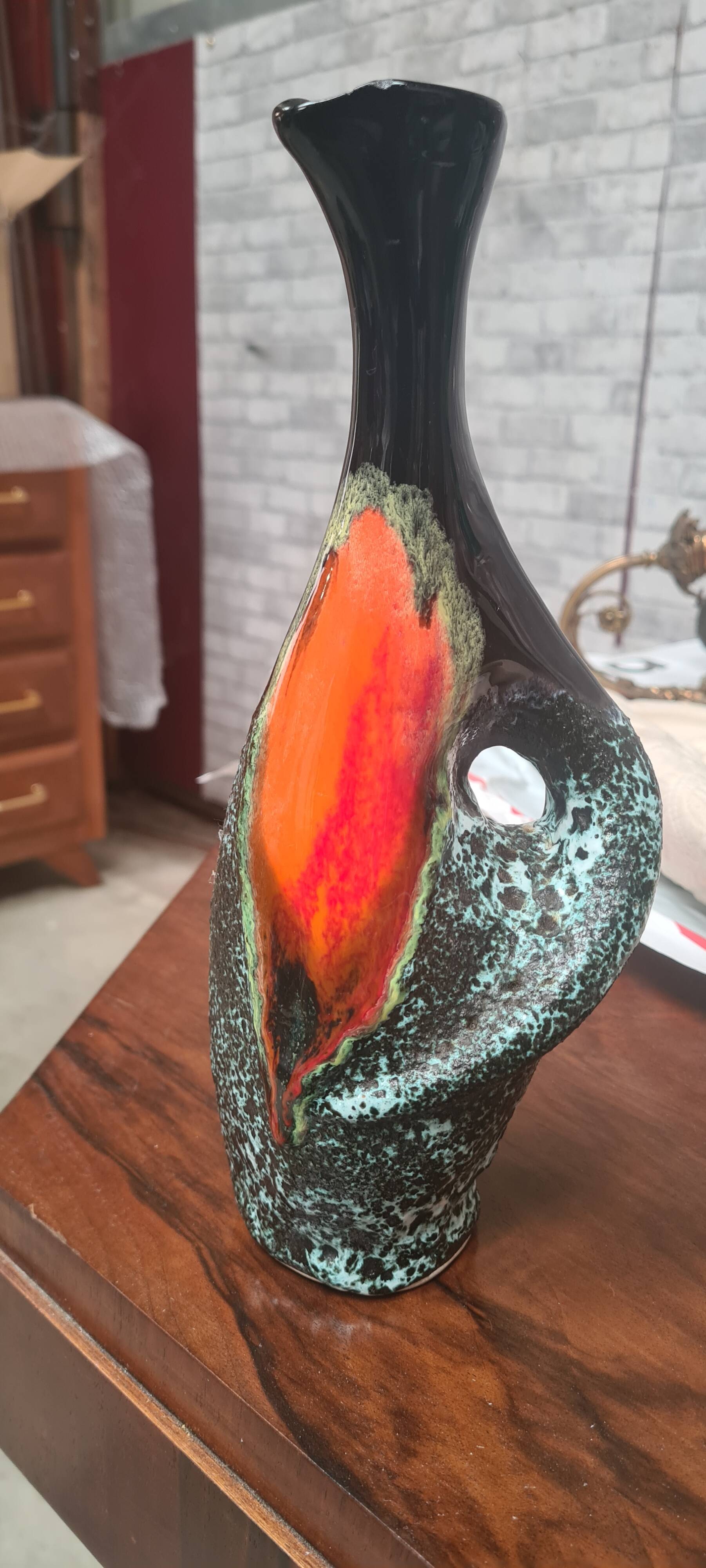 vase pitcher lava 1970 vallauris ceramic 28x11 good condition