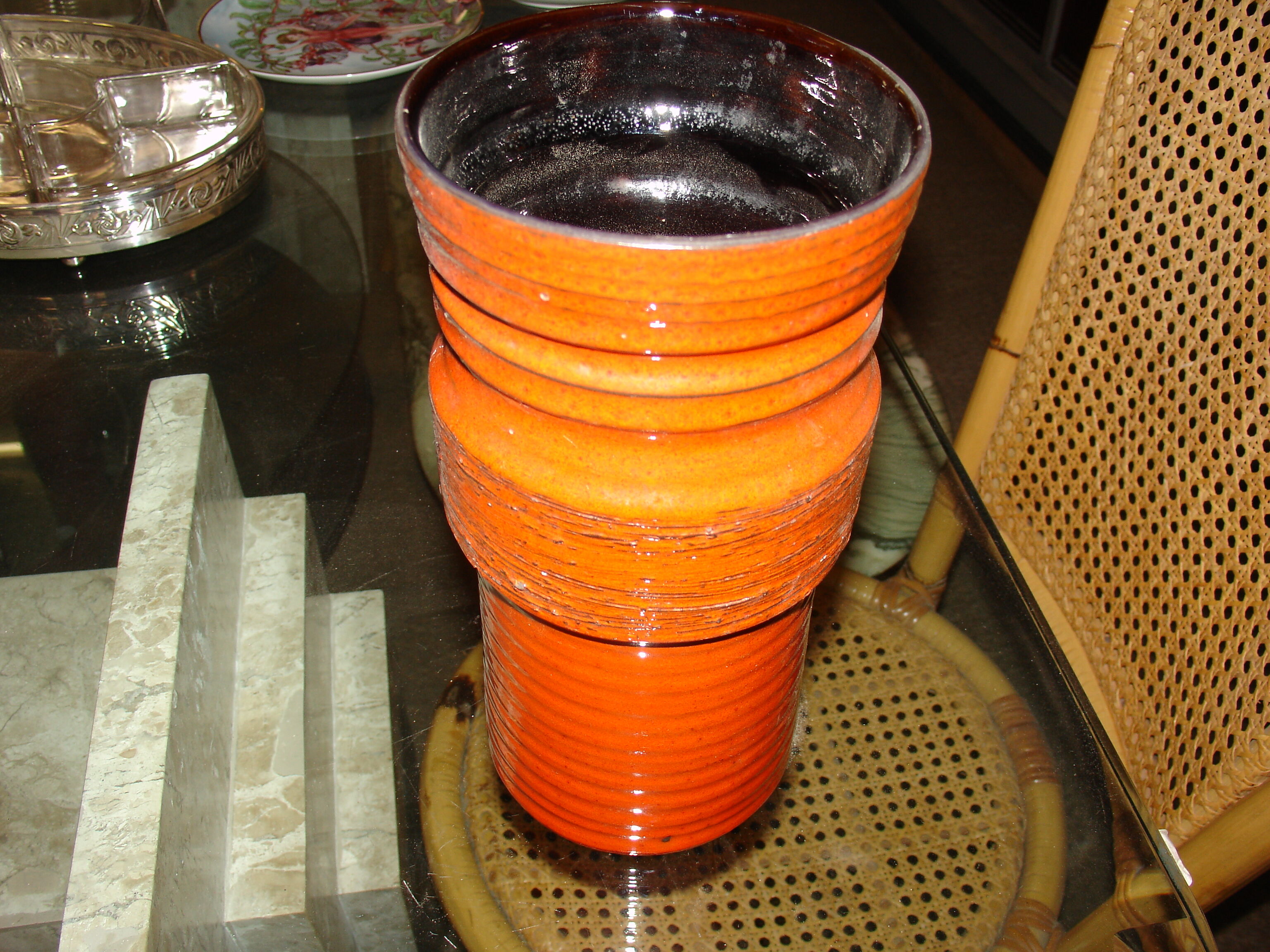 Orange tubular vase circa 1950/70