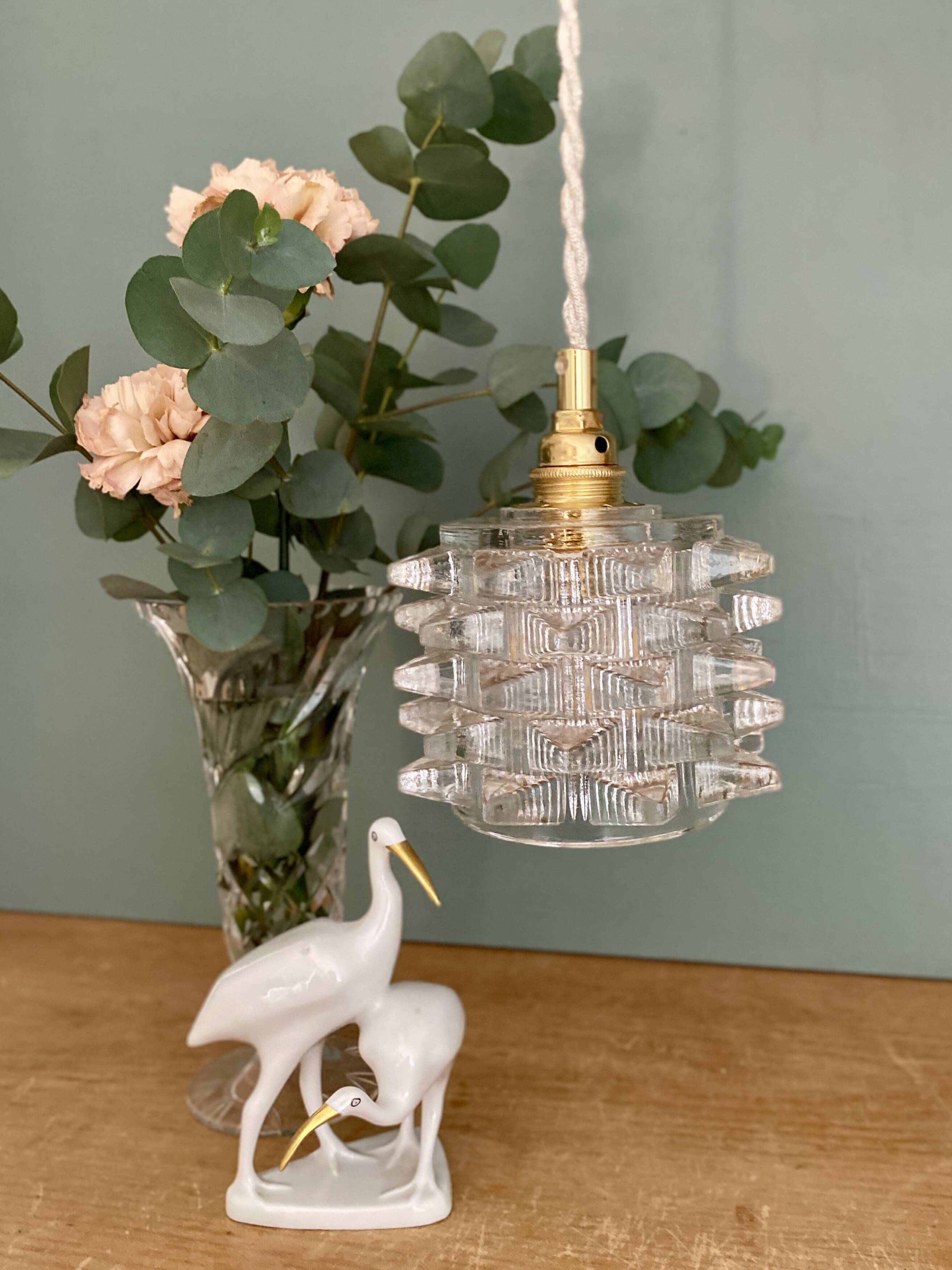 Vintage tulip pendant light in holophane glass