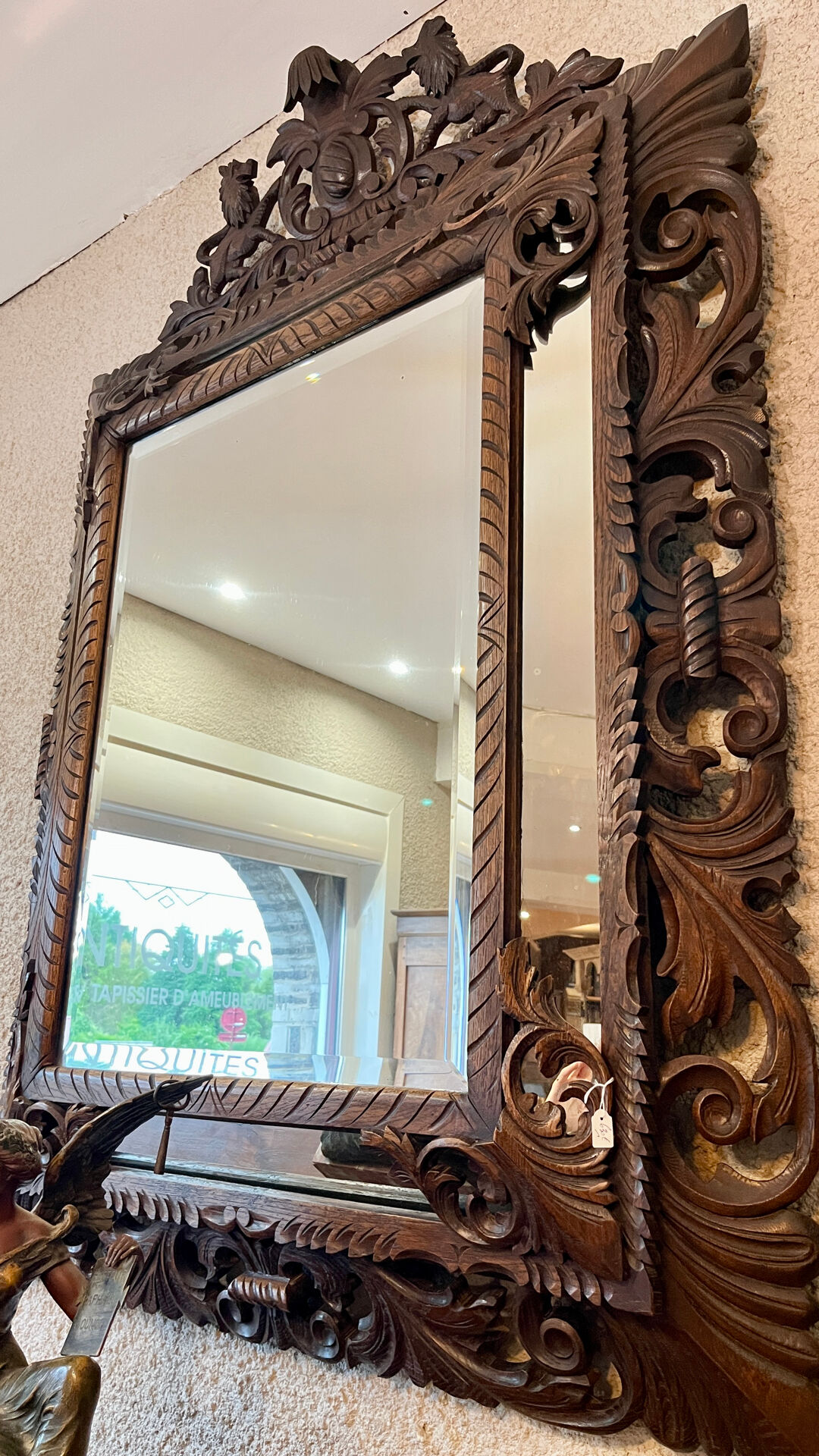 Miroir ancien chêne sculpté - Style Henri II