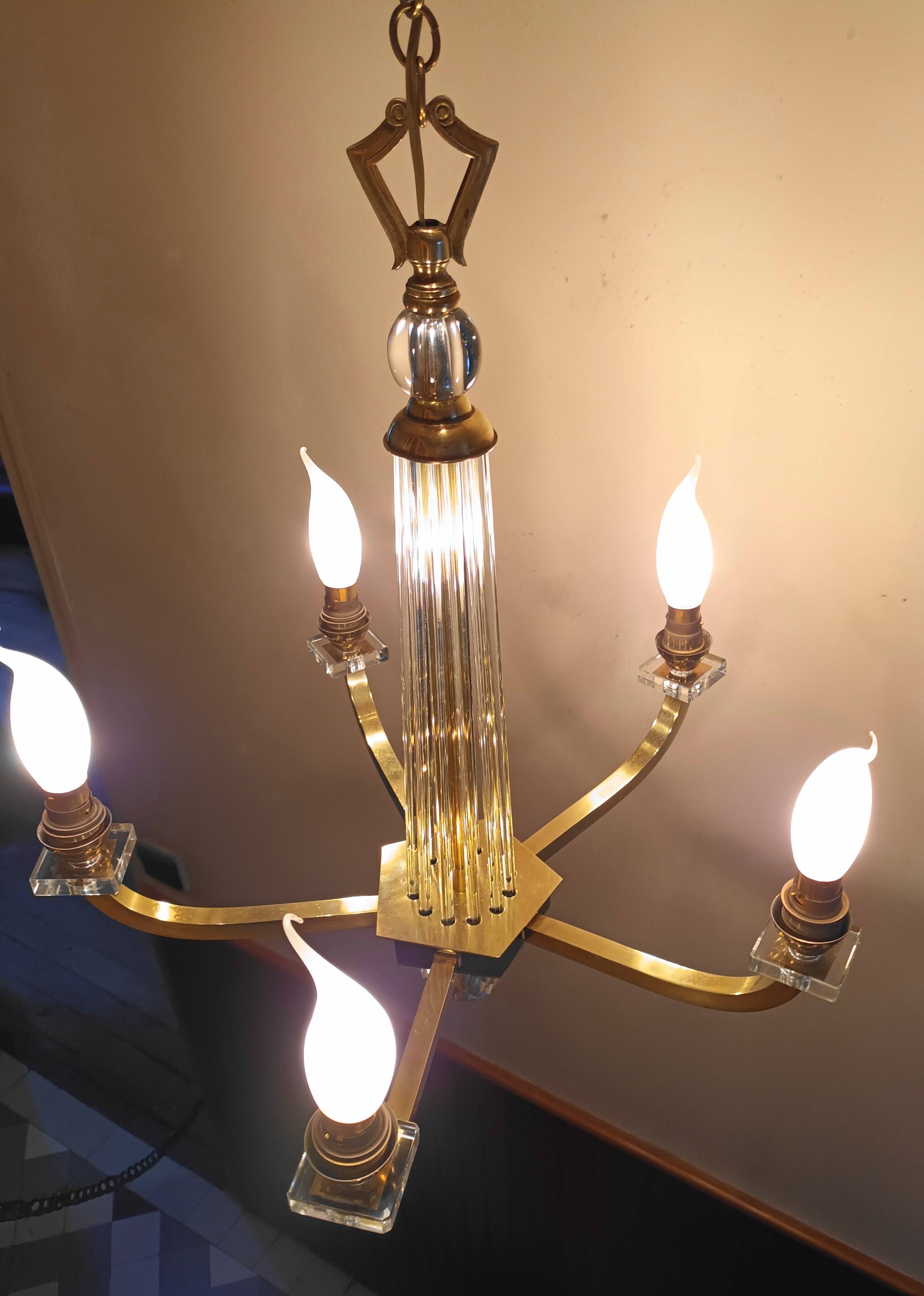 Art Deco chandelier attributed to Jacques Adnet, 1950s/60s.