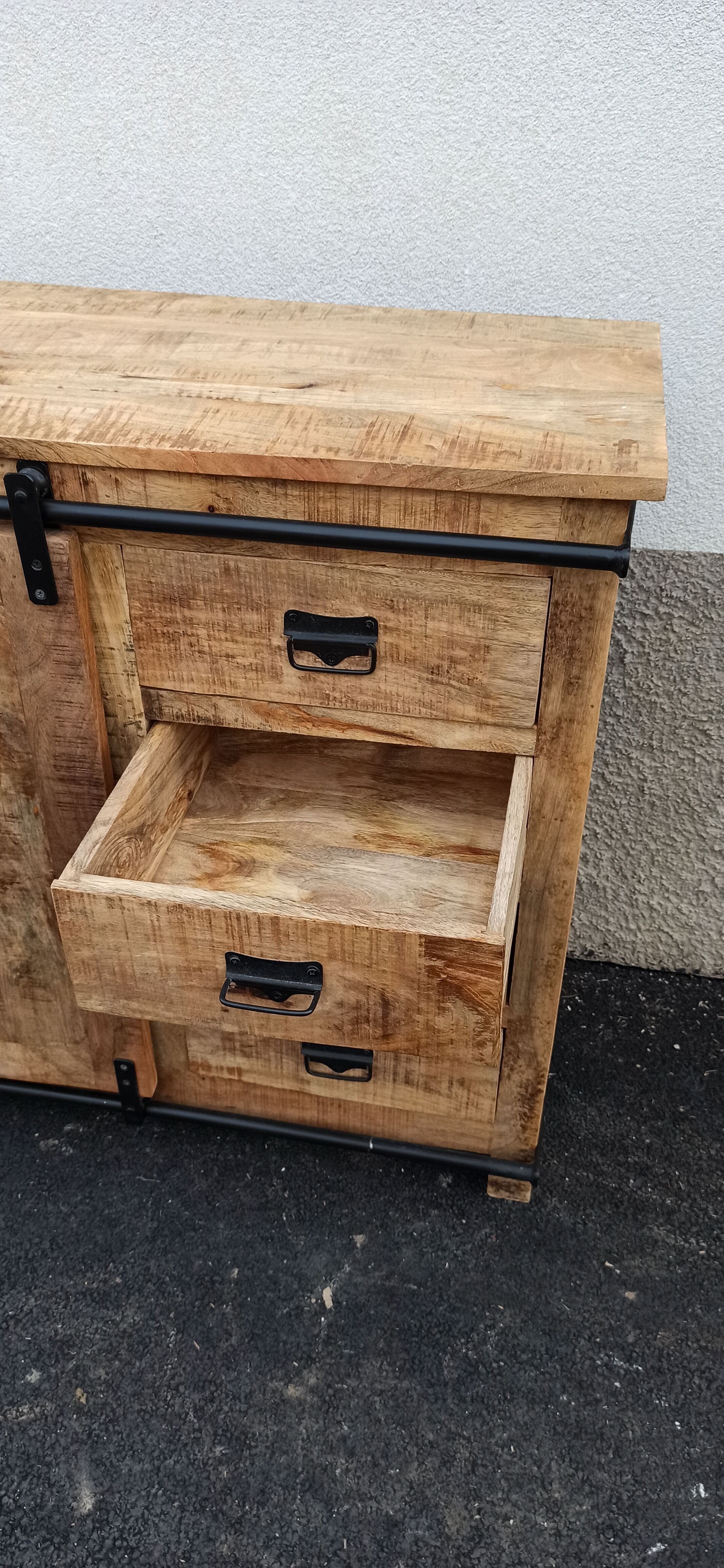 Wooden extra furniture with a sliding door and 4 drawers