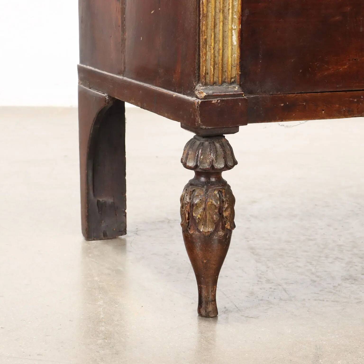 Empire bedside table in walnut with drawer, Italy, 19th century.