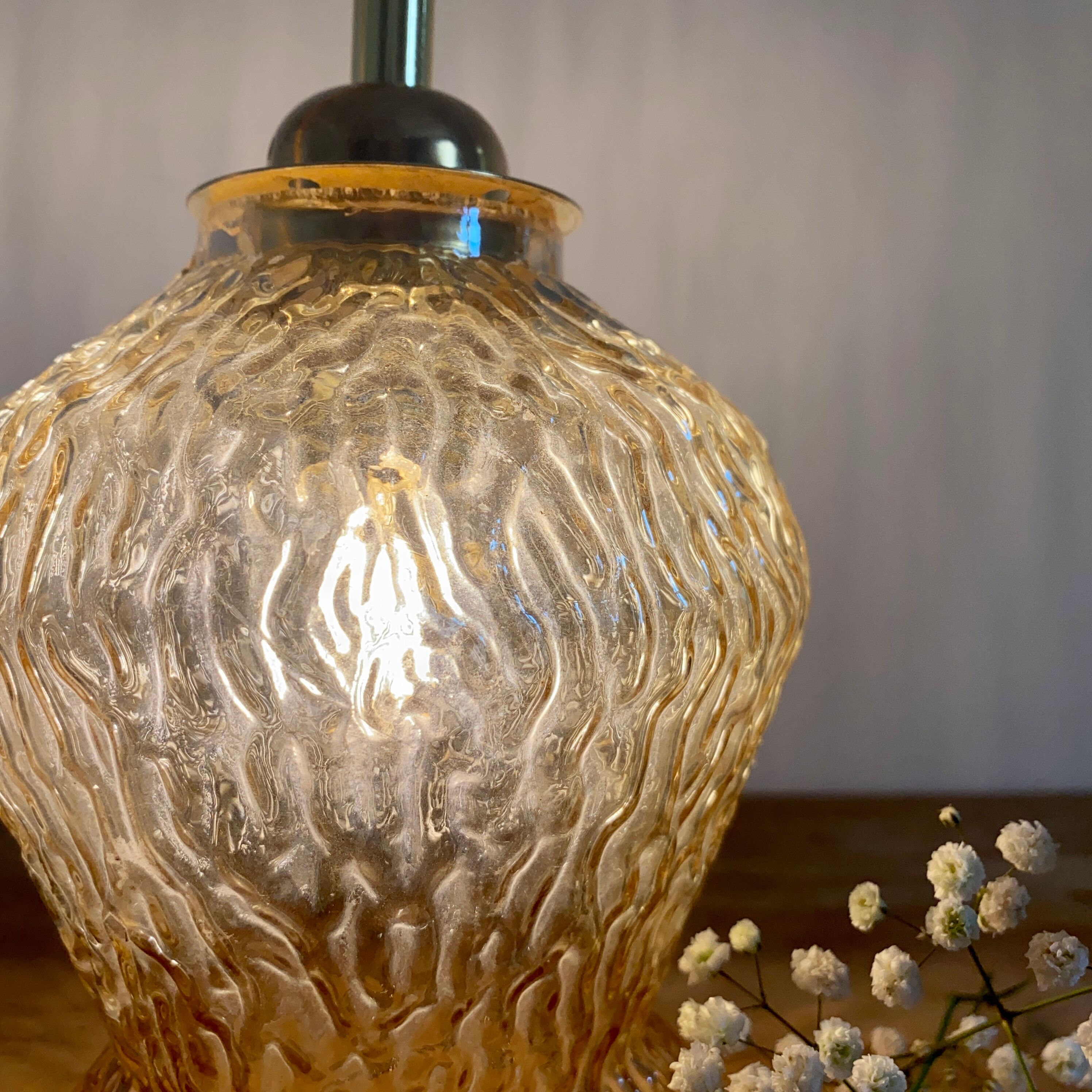 Vintage tulip lamp in amber glass