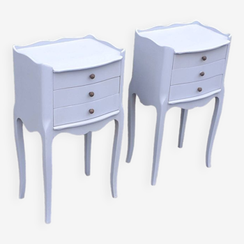 Pair of Louis xv style bedside tables with 3 pebble gray drawers