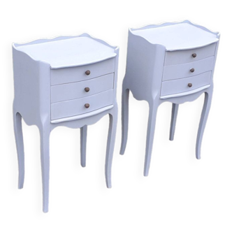 Pair of Louis xv style bedside tables with 3 pebble gray drawers