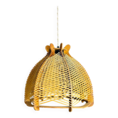 Suspension en bois et rotin vintage des années 1960