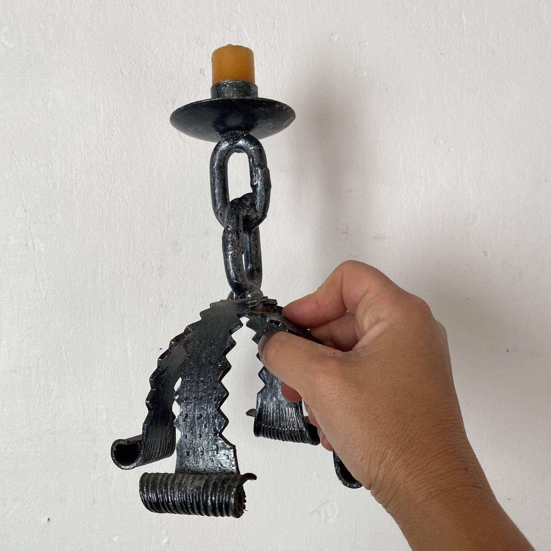 Wrought iron candlestick, chain candlestick from the 60s-70s.