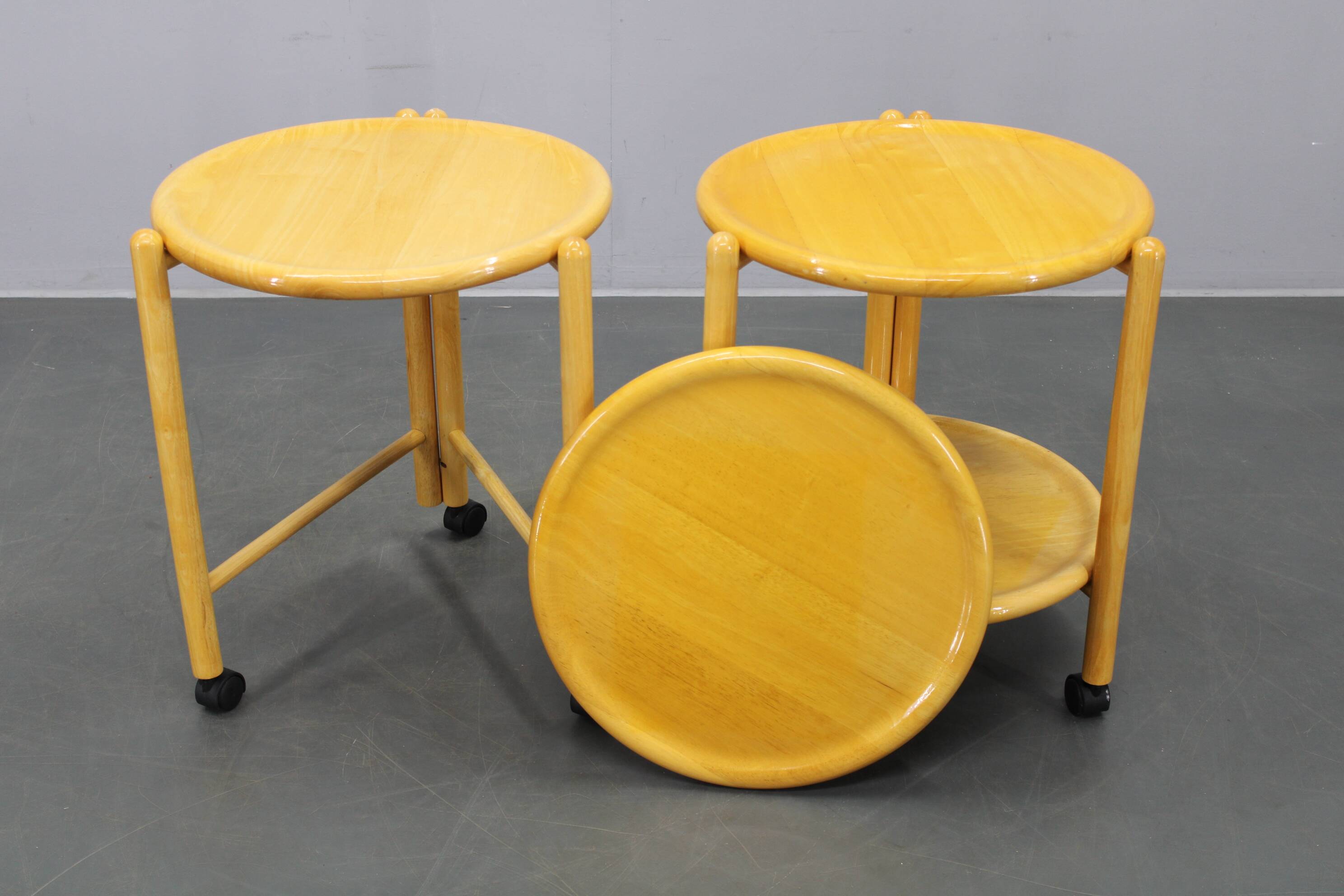 Jens Quistgaard Danish birch 2-tier round trolley Lazy Susan, 1970s