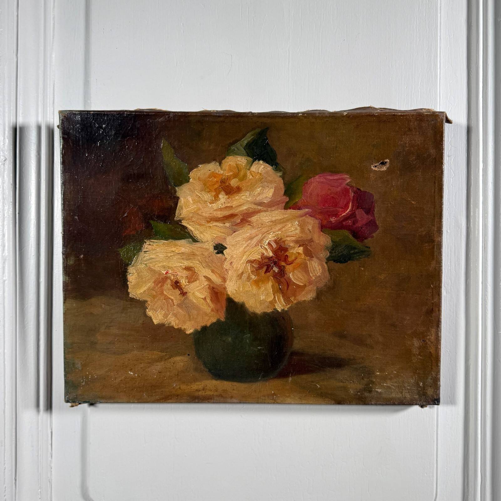 Oil on canvas still life with roses, late 19th century.