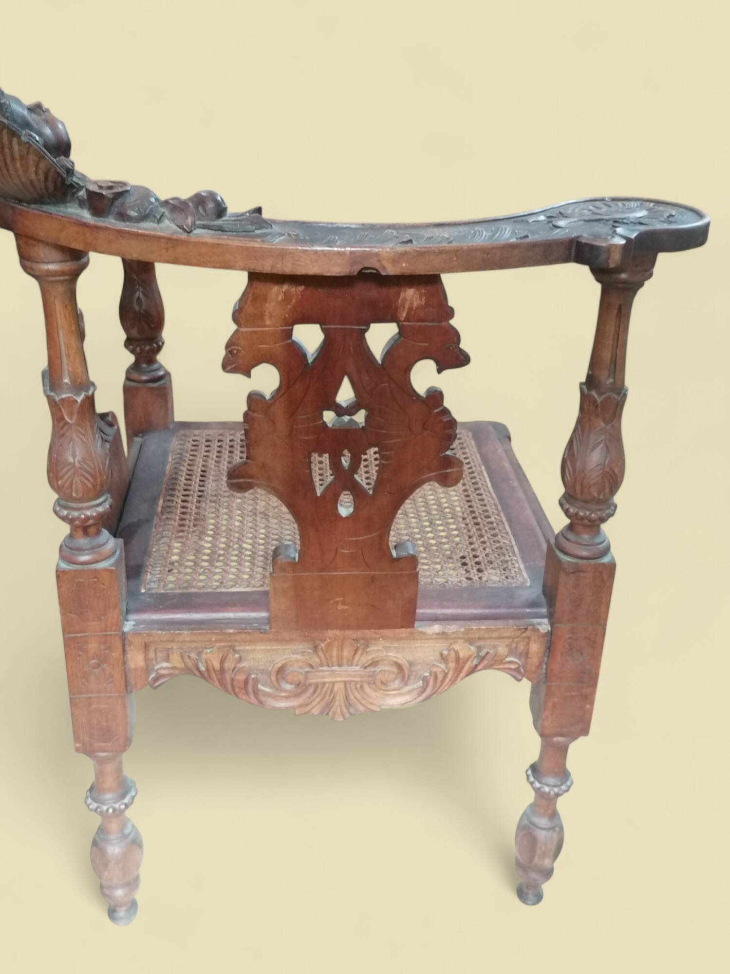Carved wooden corner armchair - 19th century