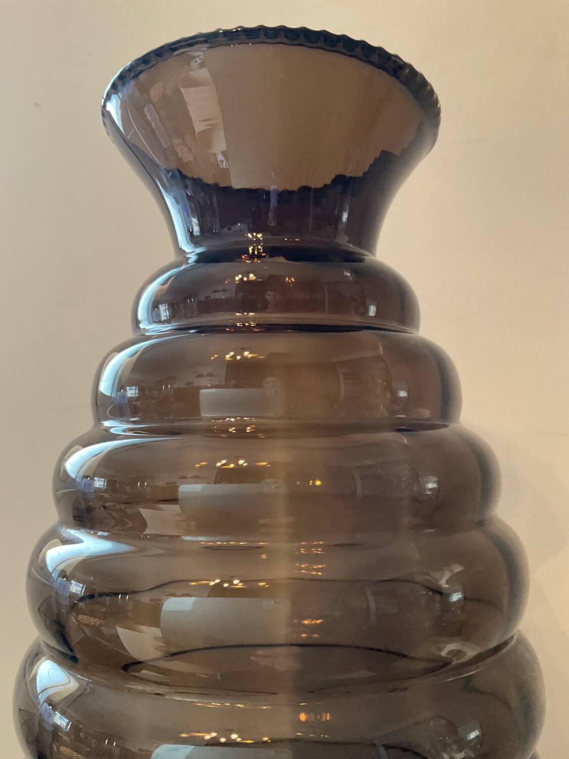 Large vintage smoked glass vase
