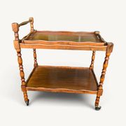 Vintage wooden rolling dessert trolley with removable tray