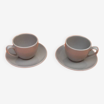 2 tasses / soucoupes à café / thé / chocolat  céramique vernissée