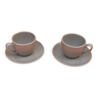 2 coffee / tea / chocolate cups / saucers glazed ceramic