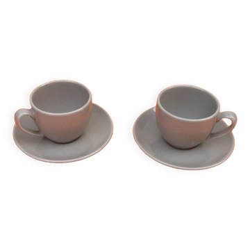 2 tasses / soucoupes à café / thé / chocolat  céramique vernissée
