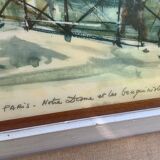 Lithograph notre dame et les bouquinistes signed by Marius Girard vintage
