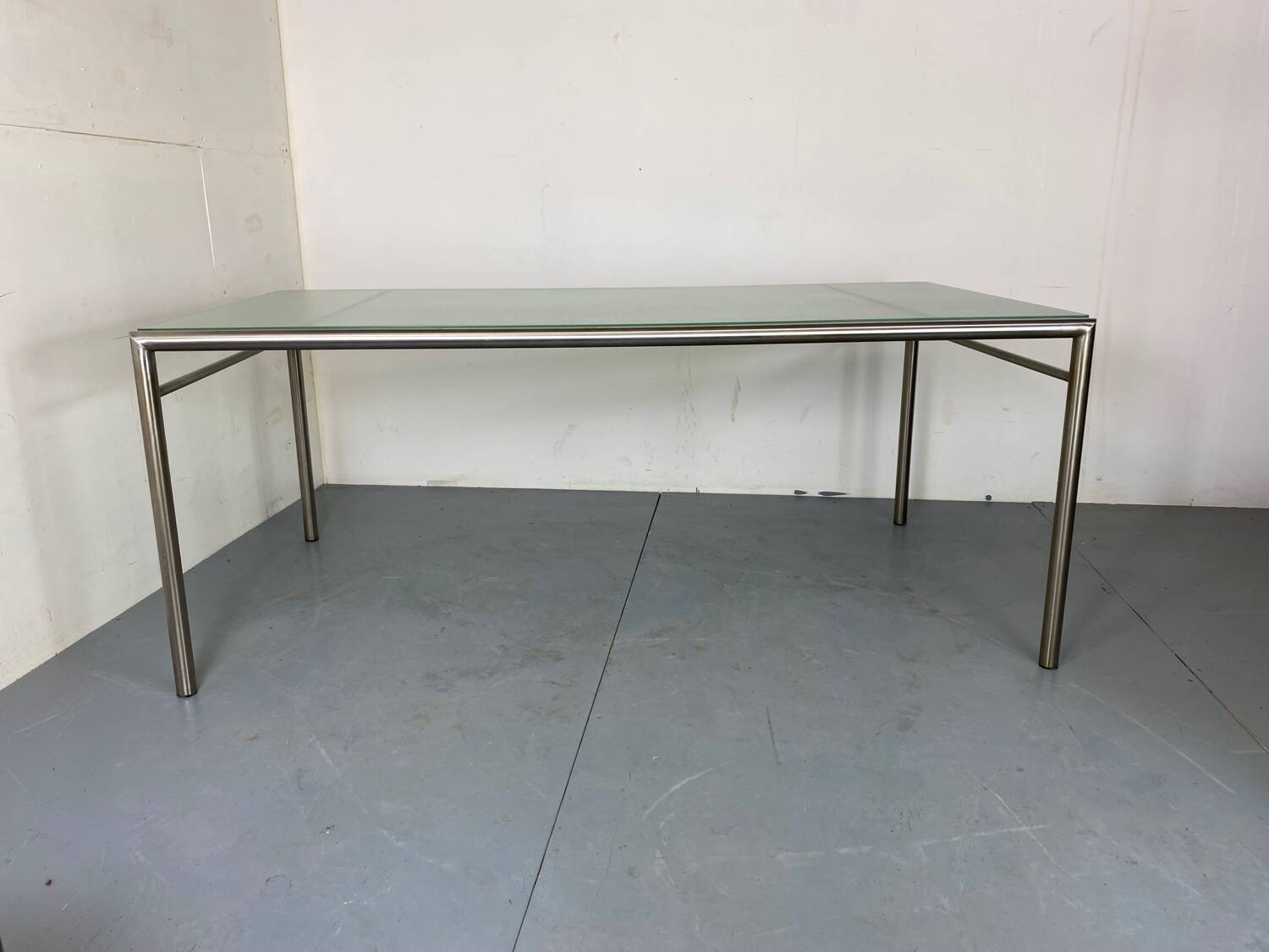 Modernist Italian Stainless Steel and Glass Dining Table, 1980s
