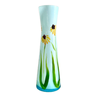 Vase opalin soliflore décor fleurs