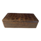 Box in wood and brown color lizard skin old rectangular box