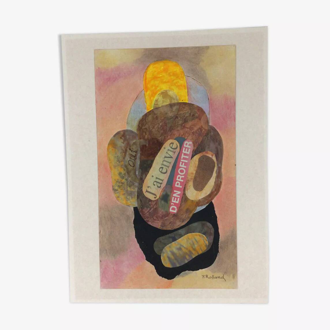 Collage on cardboard by Fernand Rolland (1920-2004)