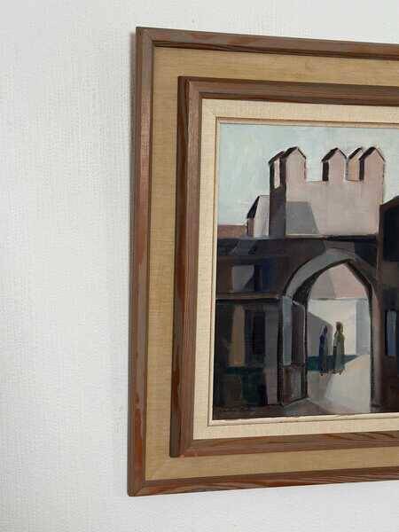 Original mid-century Swedish oil on canvas – “Entrance” by Reuben Hedin – vintage & framed – 55 × 63 cm