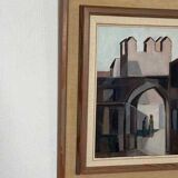 Original mid-century Swedish oil on canvas – “Entrance” by Reuben Hedin – vintage & framed – 55 × 63 cm
