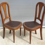 Lot 6 Art Deco chairs in Walnut style Louis XVI seat leather decorated with roses